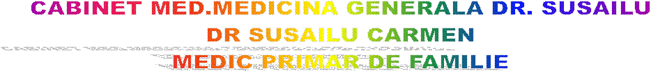 CABINET MED.MEDICINA GENERALA DR. SUSAILU
DR SUSAILU CARMEN
 MEDIC PRIMAR DE FAMILIE 
